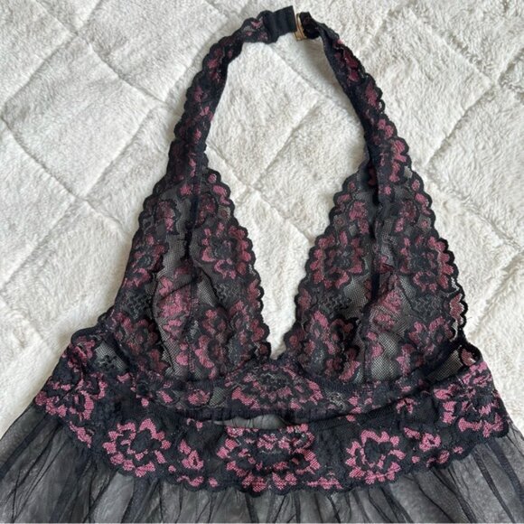 Victoria's Secret | Silver Label Black Chiffon Floral Babydoll | Size Medium - Picture 8 of 12